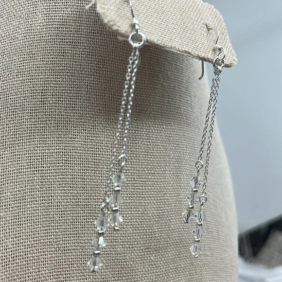 ✨ Vintage 925 Silver & Crystal Fringe Earrings - 3" Long, Handmade - Picture 5 of 12